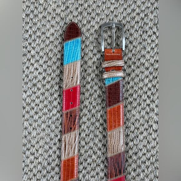 AS Bell ~ Italian Colorful Patchwork Leather Belt Men’s - Picture 6 of 9